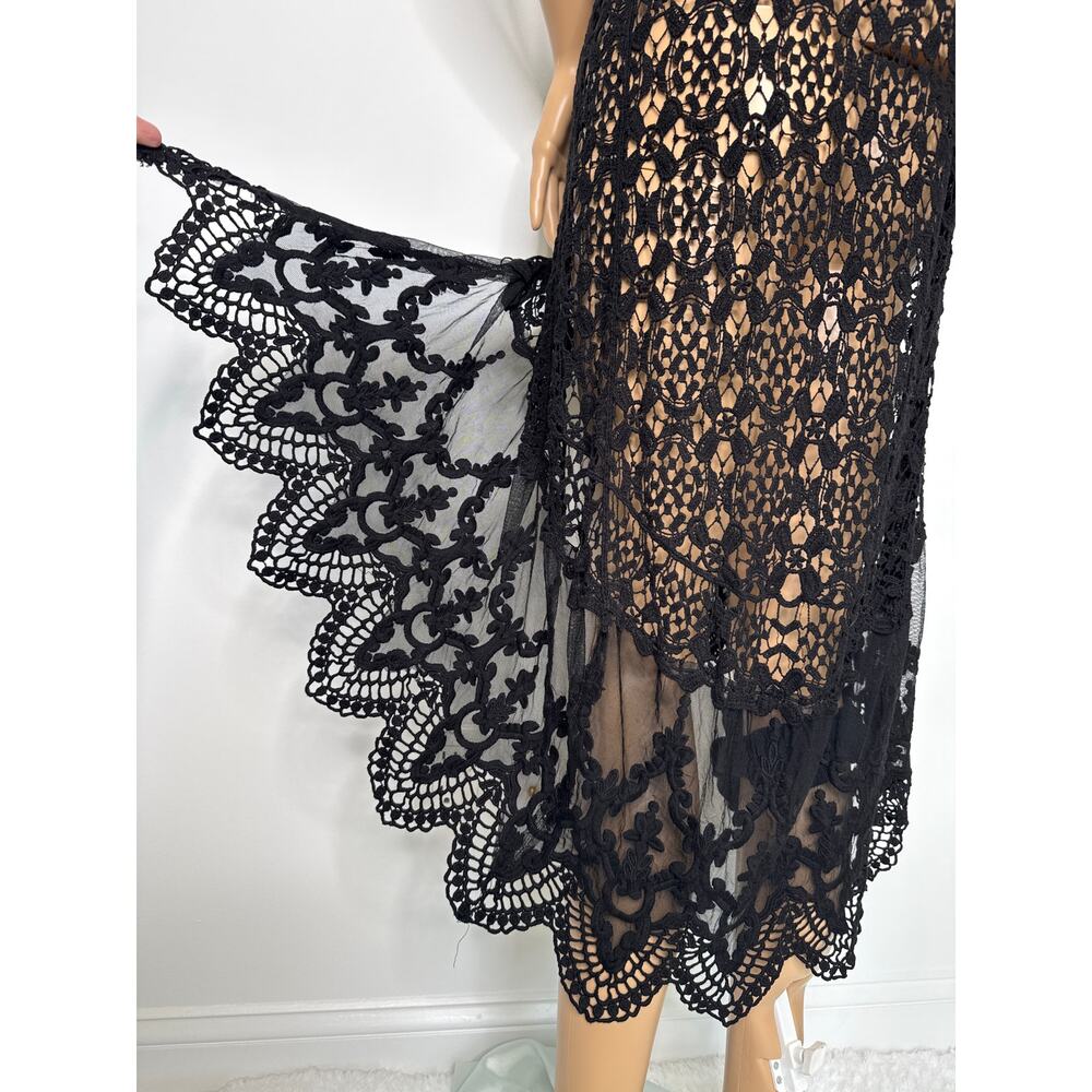 Crochet and lace sleeveless duster black origami by Vivien cardigan medium large - Picture 2 of 16